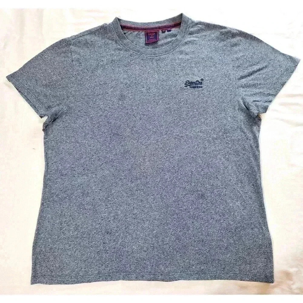 Superdry‎ Shirt Men's Size 2XL Gray Embroidered Logo Short Sleeve Cotton Tee